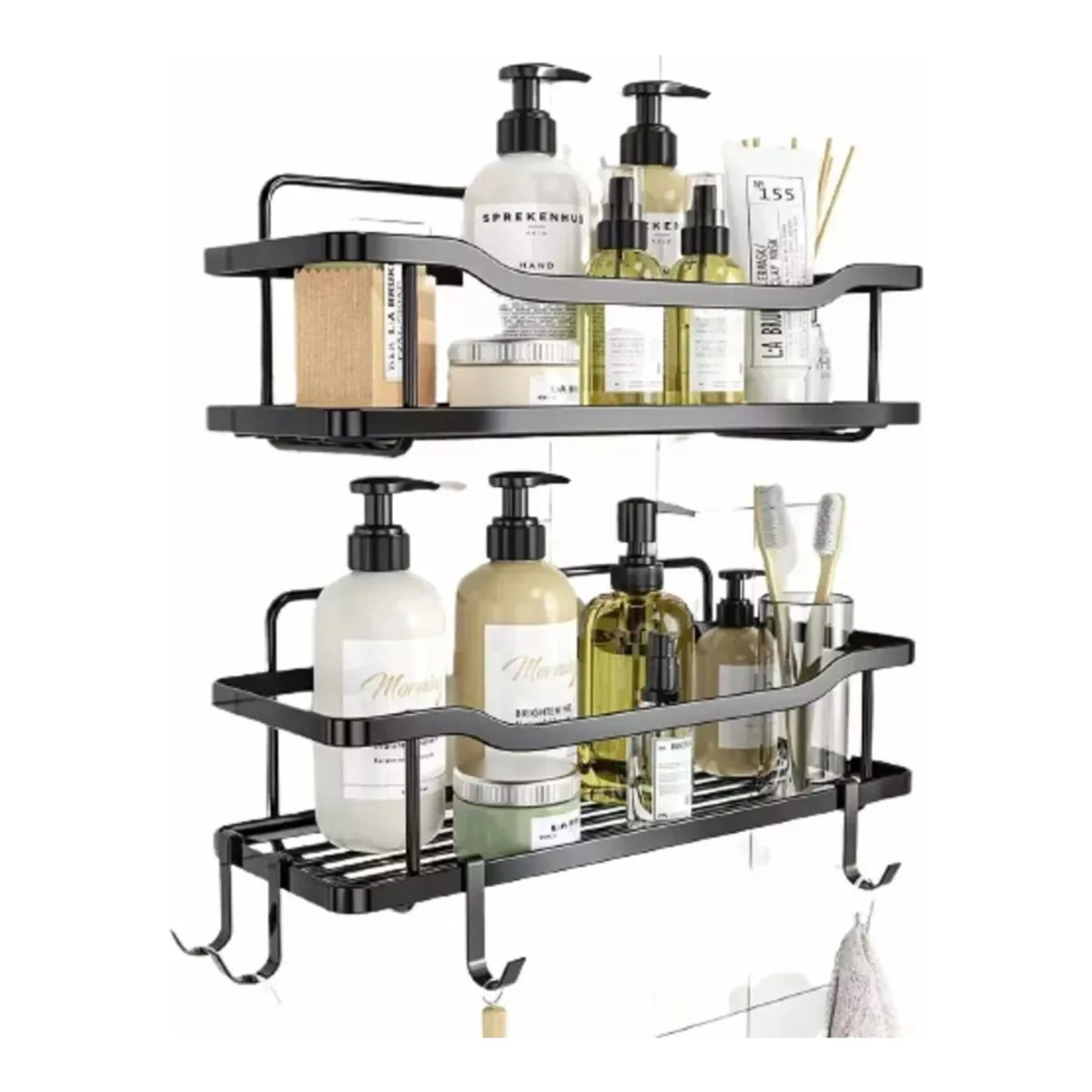 GENERICO - Organizador De Ducha Repisa Baño Adhesivo Set 2 Inoxidable Negro