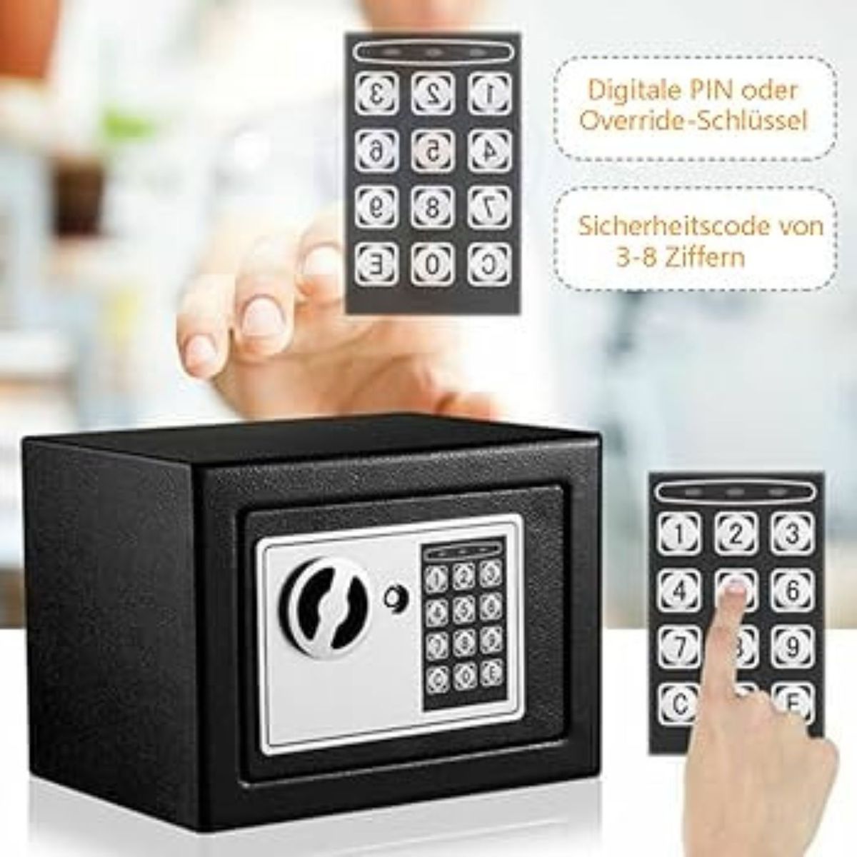 MOVI - CAJA FUERTE DIGITAL DE ACERO, TECLADO Y LLAVE DE EMERGENCIA, IDEAL PARA HOGAR Y OFICINA