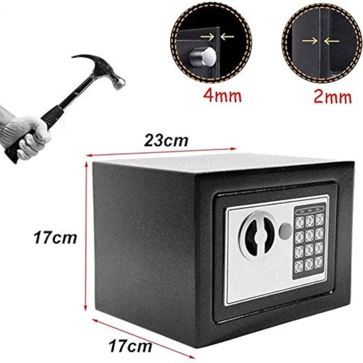 MOVI - CAJA FUERTE DIGITAL DE ACERO, TECLADO Y LLAVE DE EMERGENCIA, IDEAL PARA HOGAR Y OFICINA