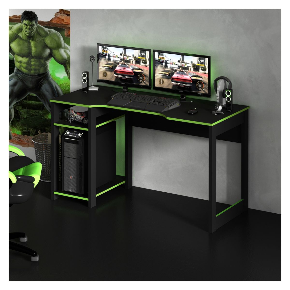TECNOMOBILI - Mesa Gamer Negro/Verde Me4152 Tecnomobili