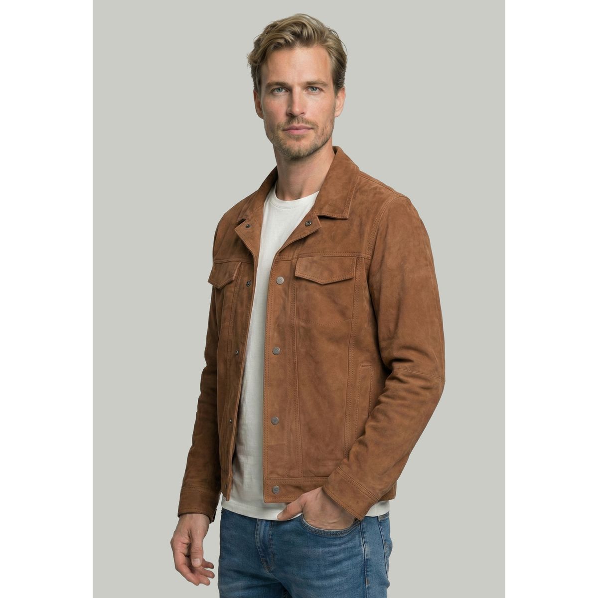 NEW MAN - Chaqueta Suede Monaco Camel New Man