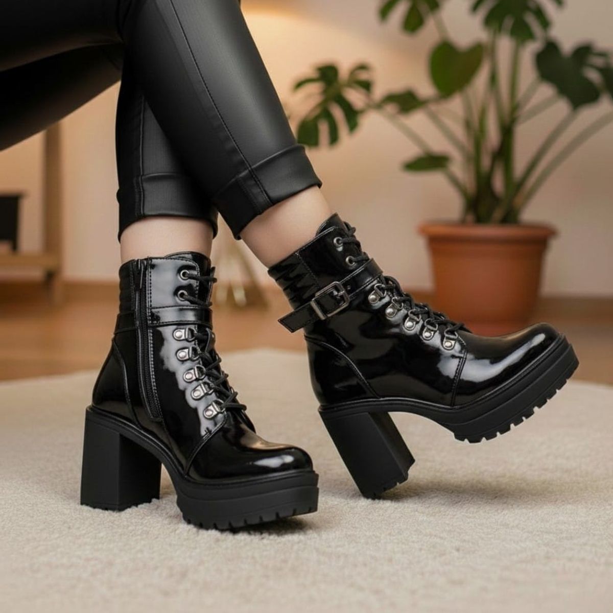 SNOOPY - Botin Mujer  Taco Alto con Plataforma en Charol  M584
