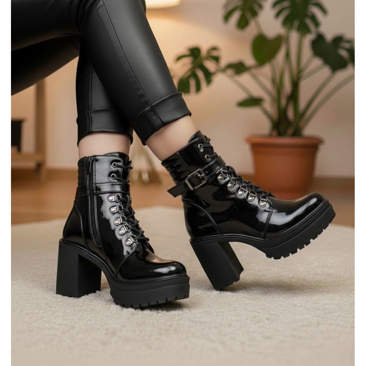 SNOOPY - Botin Mujer  Taco Alto con Plataforma en Charol  M584