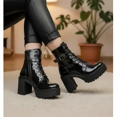 SNOOPY - Botin Mujer Taco Alto con Plataforma en Charol M584