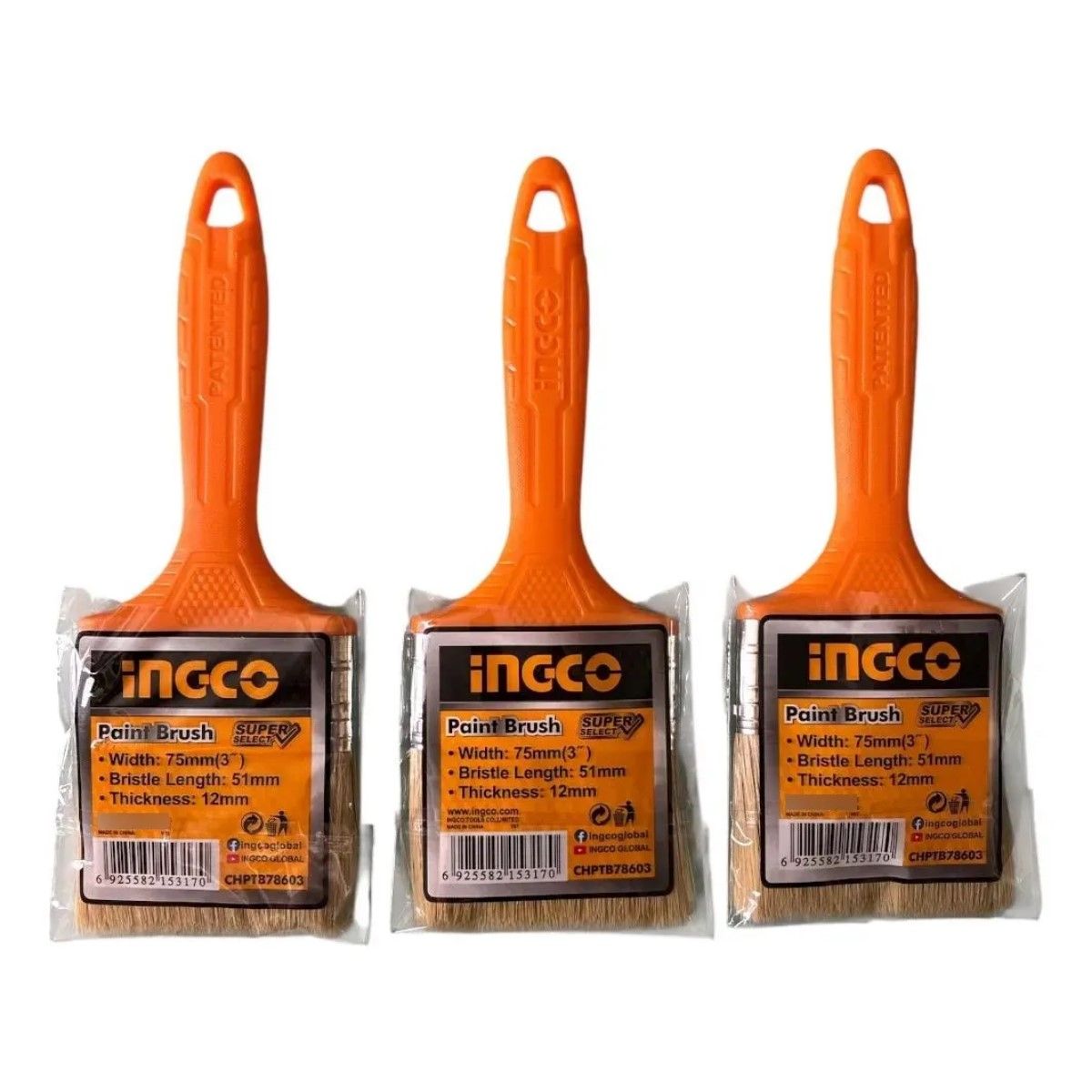 INGCO - Pack De 3 Brochas Para Pintar De 3 Pulgadas Ingco CHPTB78603 Beige