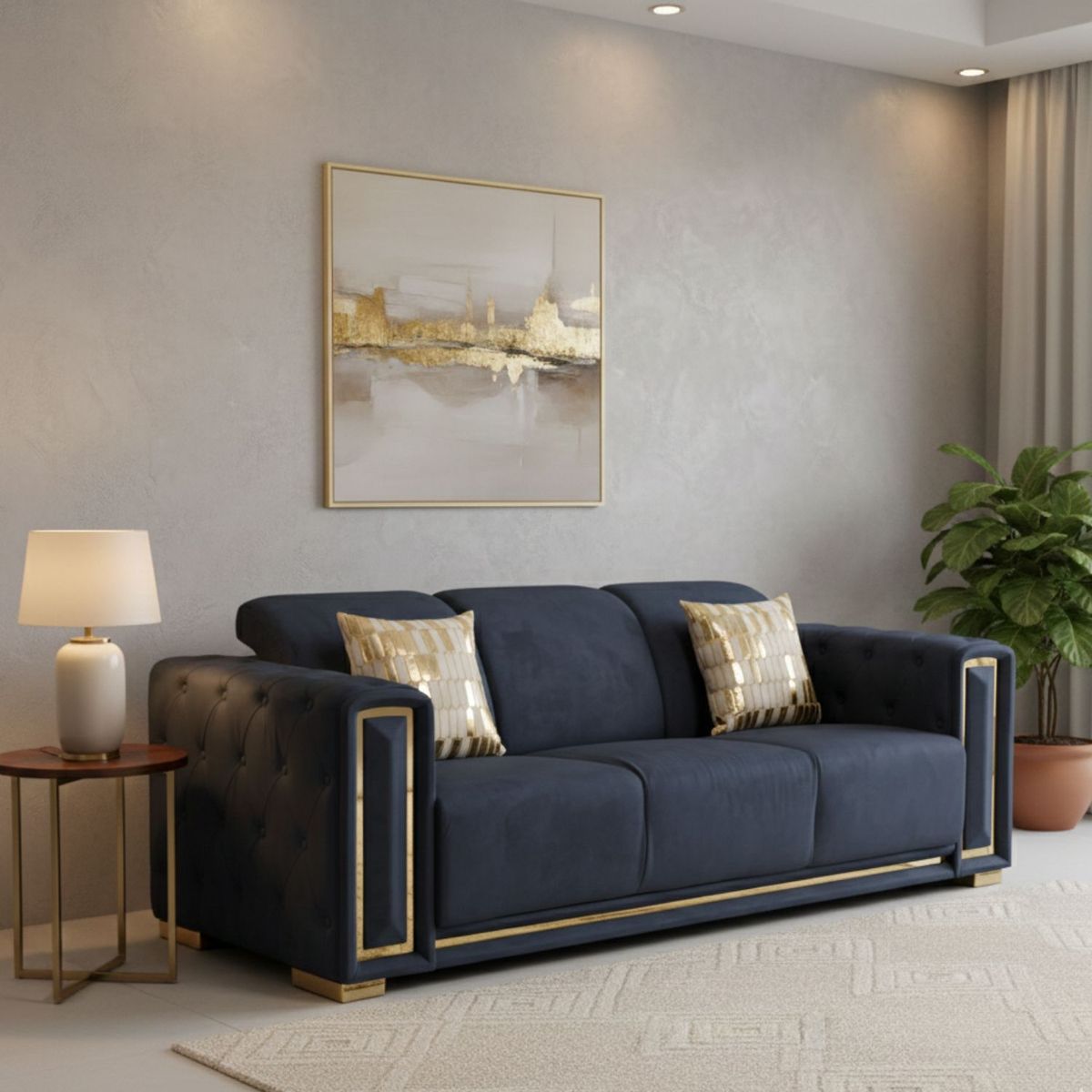 DANIELS - Sofá Elegante 3 Cuerpo Moderno Negro Palermo