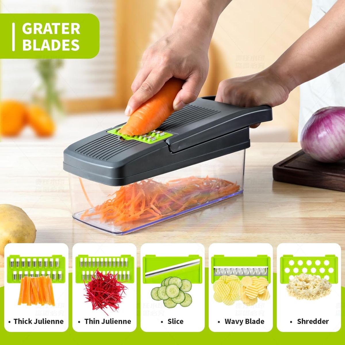 MOVI - Picador de Verduras y Frutas 12 en 1 Multifuncional con Contenedor