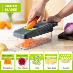 MOVI - Picador de Verduras y Frutas 12 en 1 Multifuncional con Contenedor