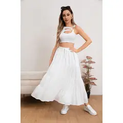 LIKE SHOP - Falda Larga Mujer Algodón Tiro Alto con Vuelos y Pretina Elasticada 0116