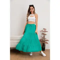 LIKE SHOP - Falda Larga Mujer Algodón Tiro Alto con Vuelos y Pretina Elasticada 0116