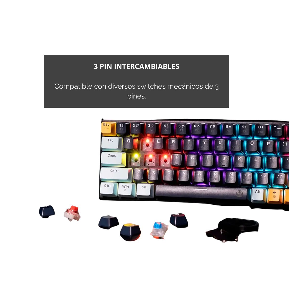 FANTECH - Teclado Gamer Mecanico Fantech Mk890V2 Atom96 Navy Switch Blue