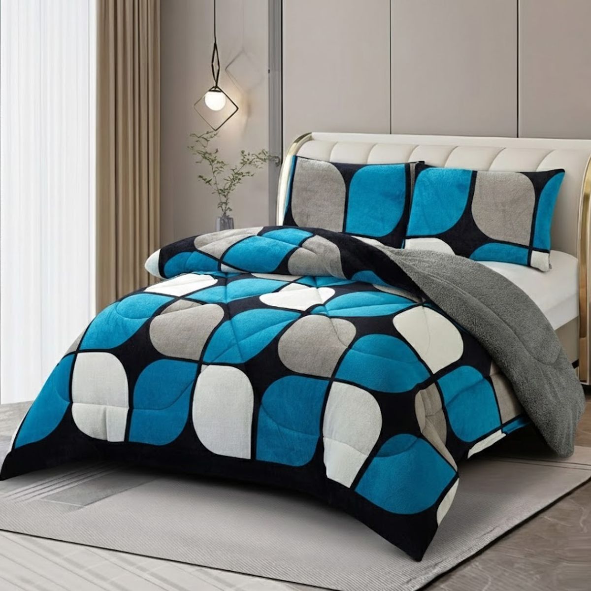 GENERICO - PLUMON CON CHIPORRO PLUSH DISEÑO AZUL GEOMETRIC 2 PLAZAS  TF