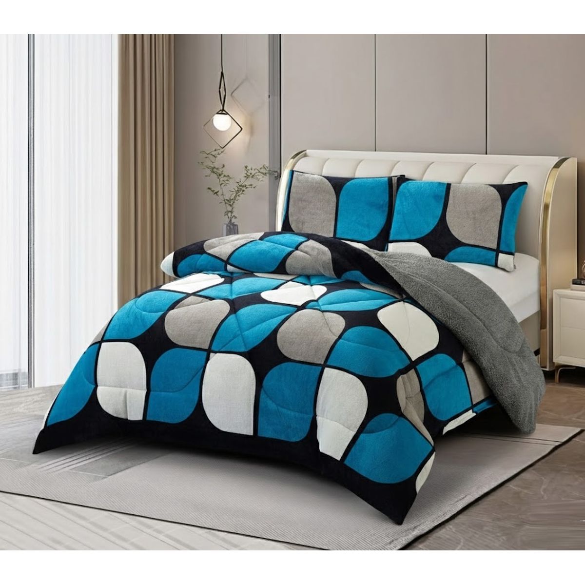 GENERICO - PLUMON CON CHIPORRO PLUSH DISEÑO AZUL GEOMETRIC 2 PLAZAS  TF