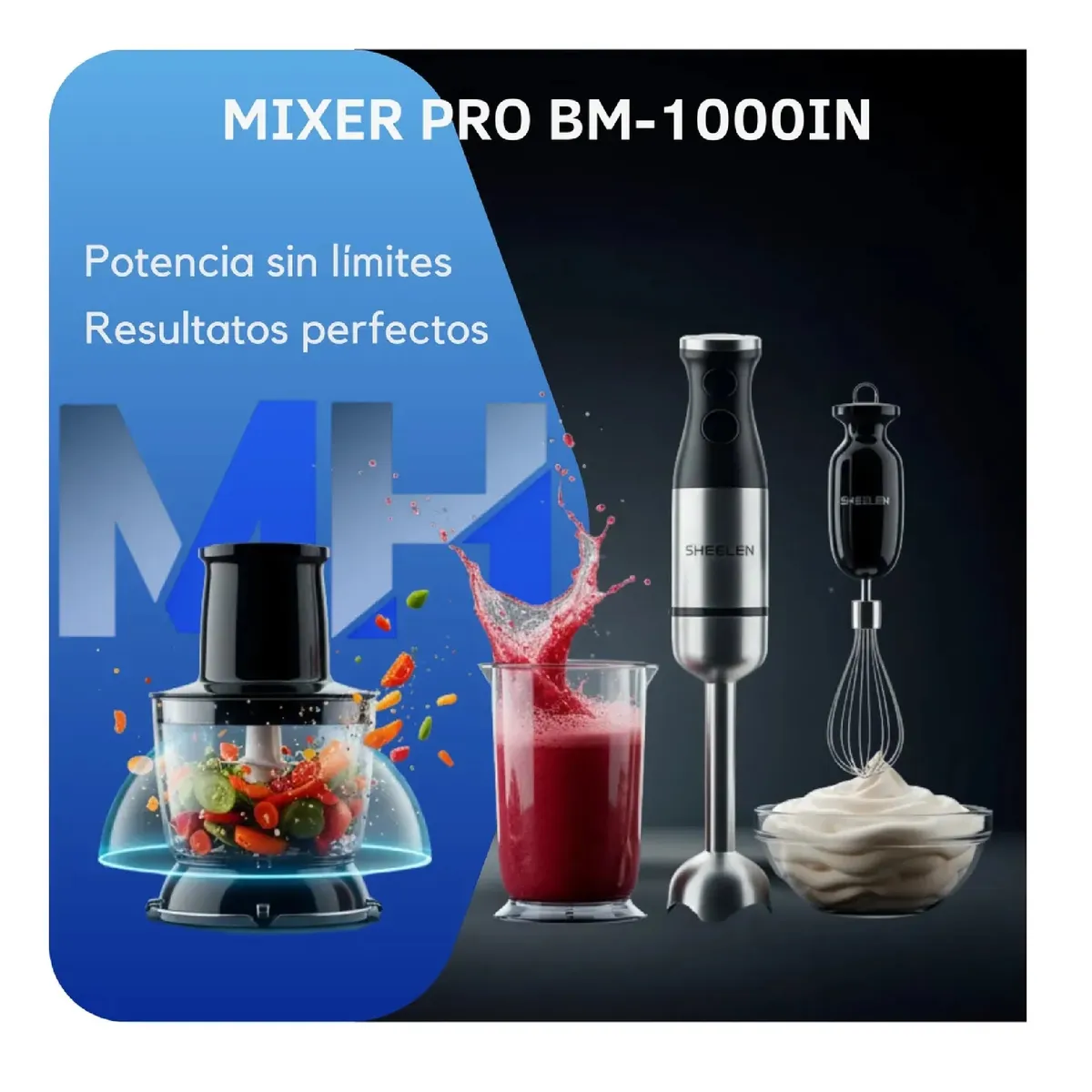 SINDELEN - Batidora Inmersion Bm-1000 4en1 1000w Full Minipimer De Mano