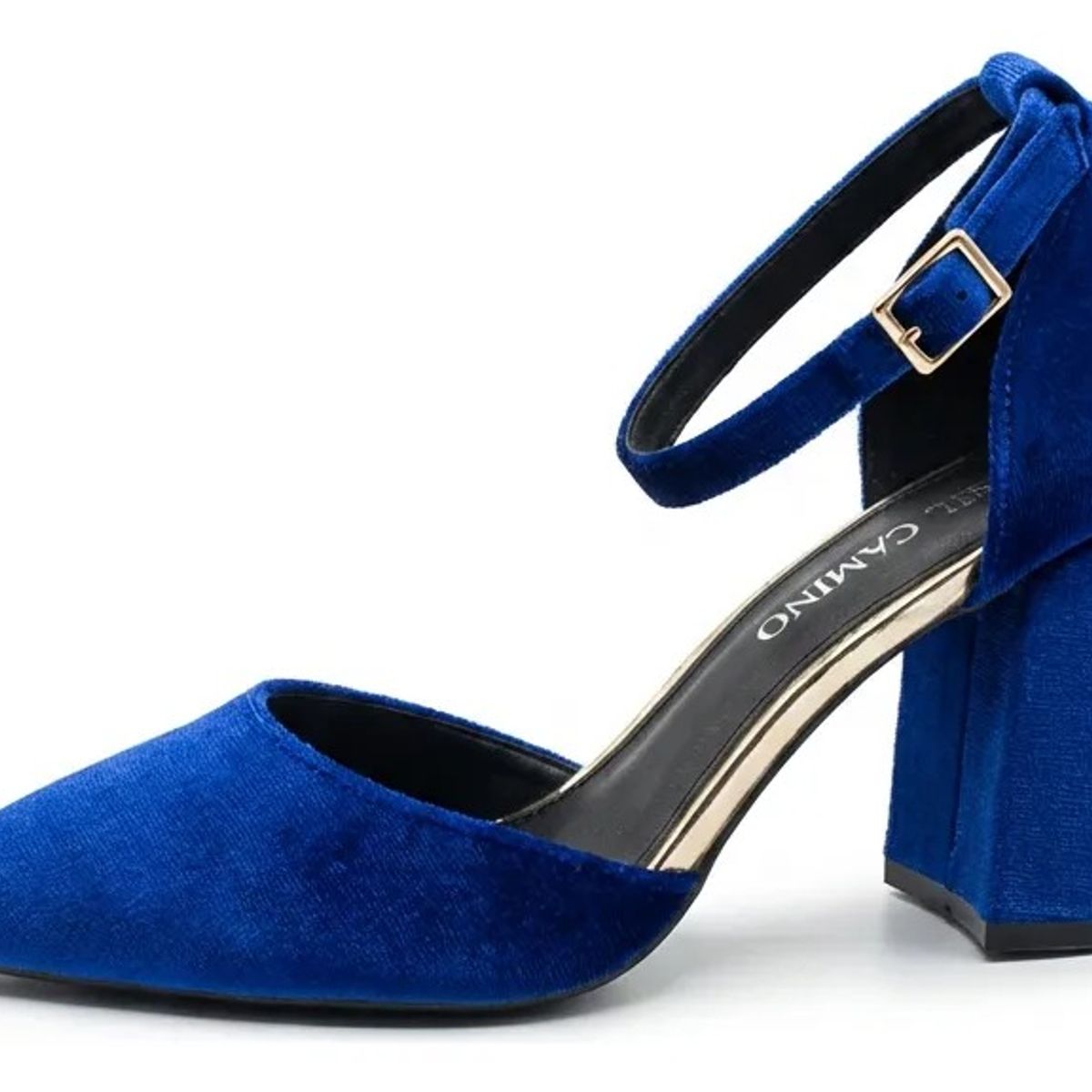 BOVINITA - Zapato Mujer Azul Taco Alto Grueso Ancho Terciopelo Fiesta