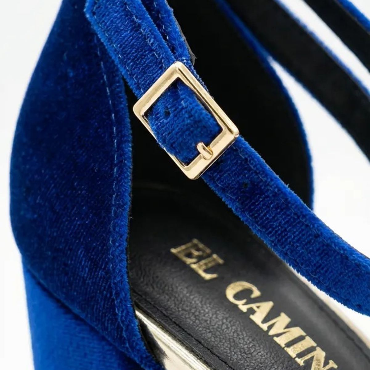 BOVINITA - Zapato Mujer Azul Taco Alto Grueso Ancho Terciopelo Fiesta