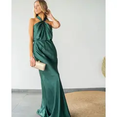 MI PLACARD - Vestido Largo de Fiesta Sofía Halter Verde Oscuro