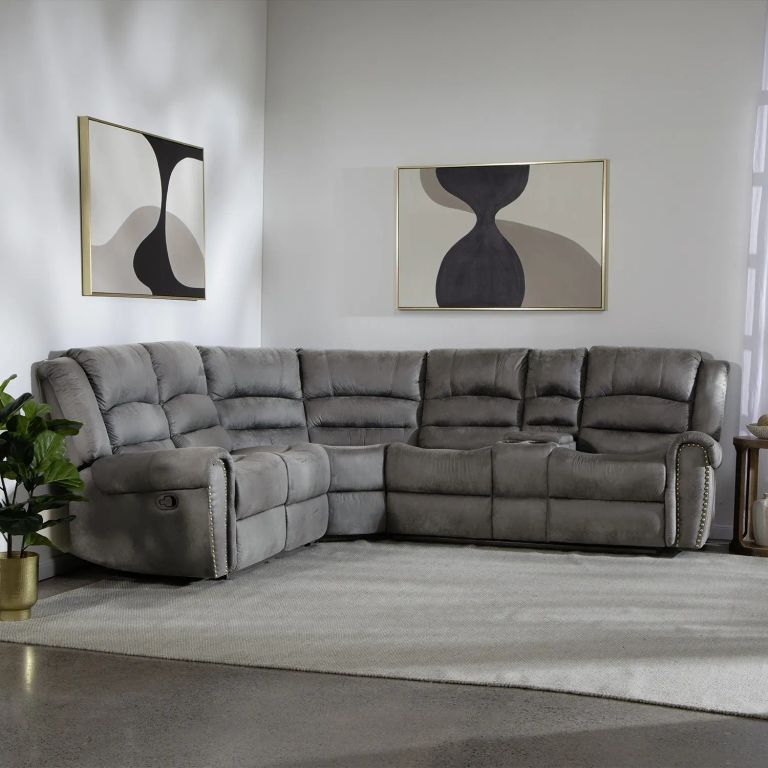 Sofa Seccional Living Reclinable Moderno Gris 5 Cuerpos + Consola Castle