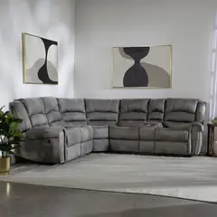 DANIELS - Sofá Seccional Living Reclinable Moderno Gris 5 Cuerpos + Consola Castle