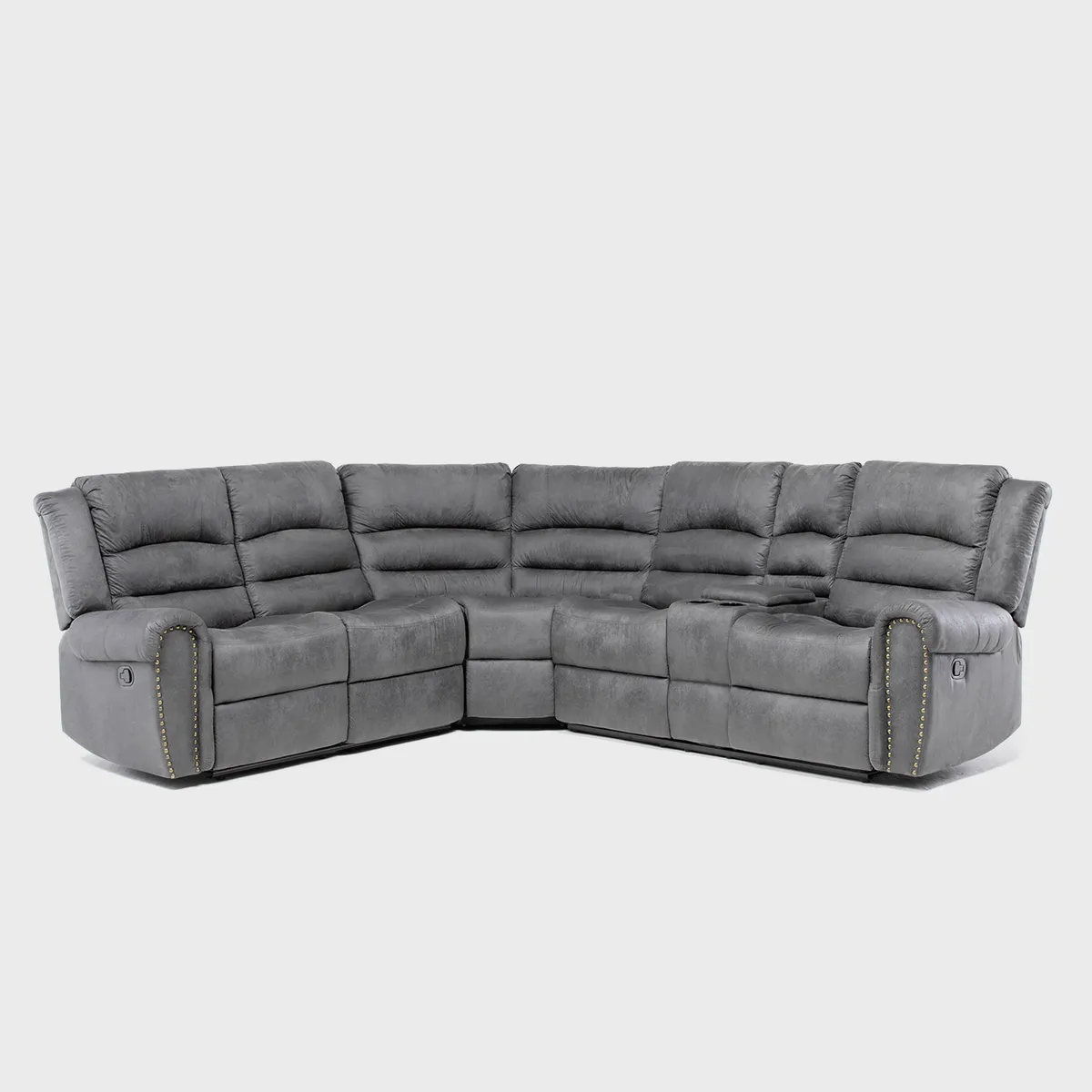 DANIELS - Sofá Seccional Living Reclinable Moderno Gris 5 Cuerpos + Consola Castle