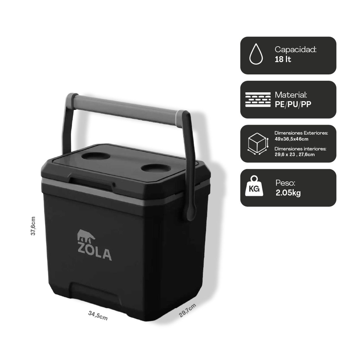 ZOLA OUTDOORS - Cooler Rigido de 18 qt Negro Zola