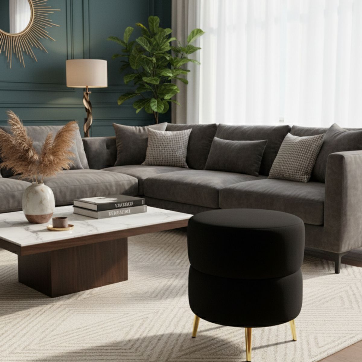 MUEBLES NEW - PUFF REDONDO ORBIT NEGRO