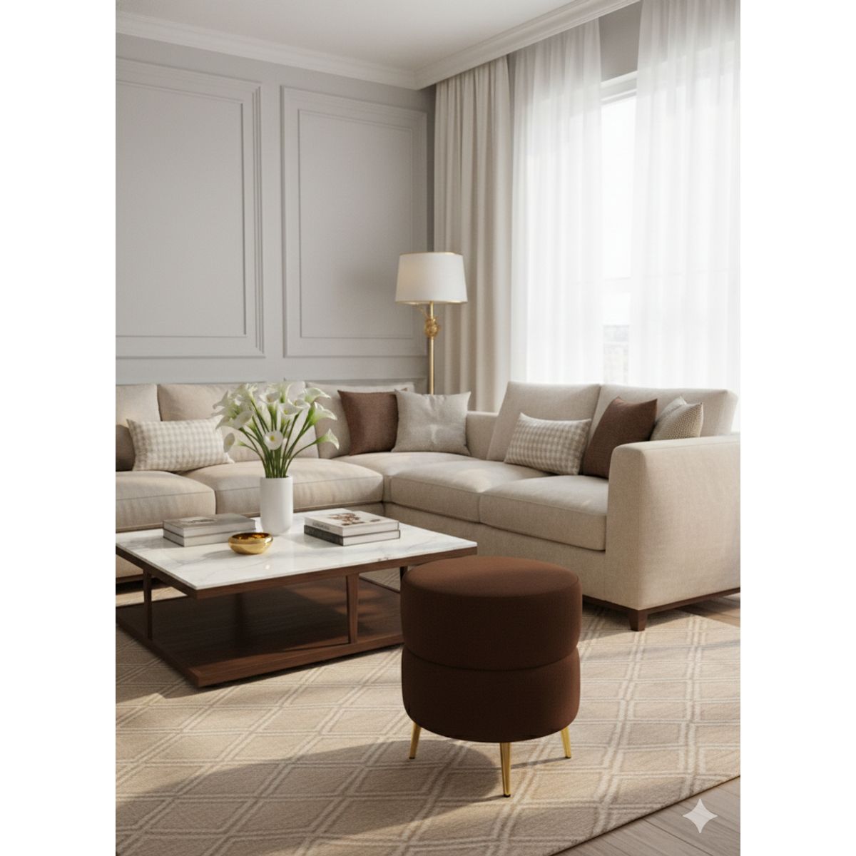 MUEBLES NEW - PUFF REDONDO ORBIT CHOCOLATE