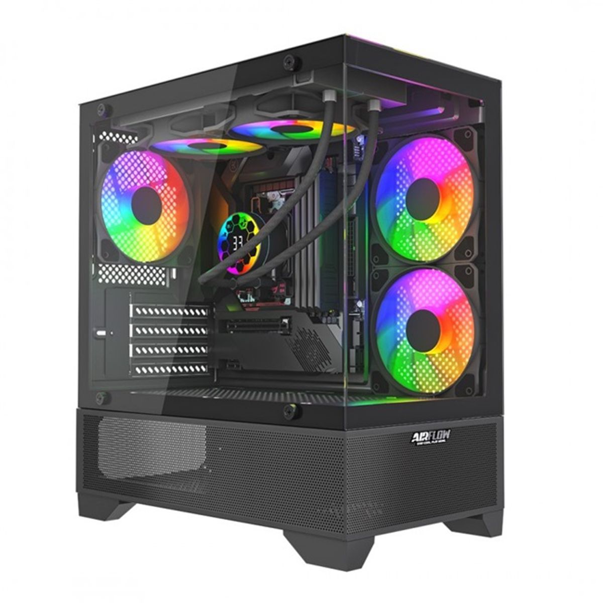 GENERICO - Gabinete Airflow 10D10 - mATX - Incluye 3 Ventiladores RGB