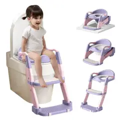 GENERICO - Asiento Adaptador Escalera Inodoro Wc Para Niños Acolchado Color Rosado
