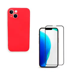 JOIGO - Carcasa + Lamina Para iPhone 13 Goma Color Rojo