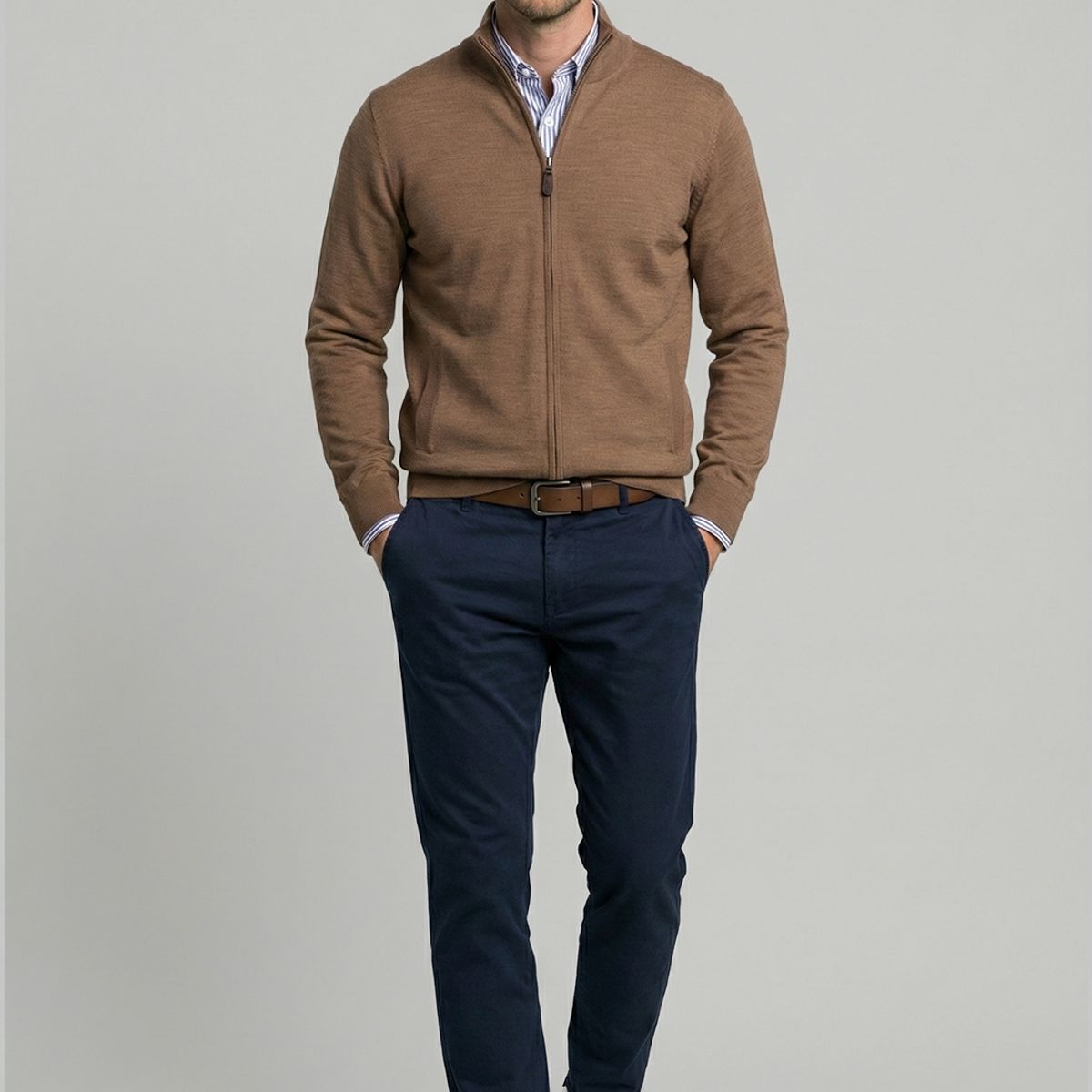 NEW MAN - Sweater Cannes Camel Melange New Man
