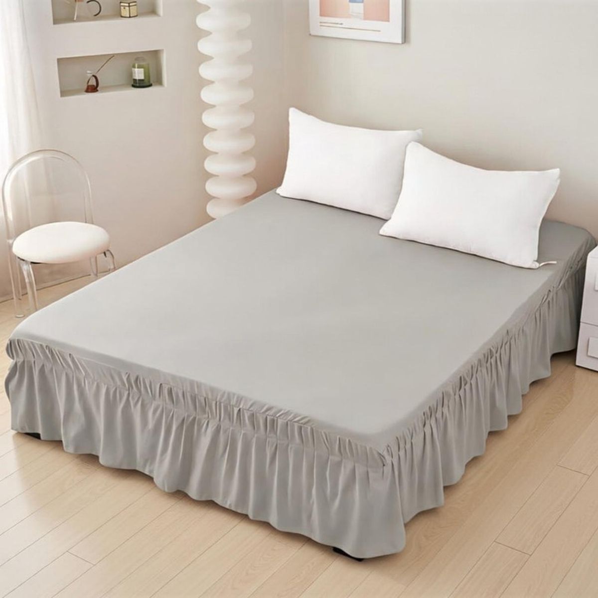 GENERICO - Faldón De 2 Plazas Para Cama Elasticados Unicolor Poliéster - Gris - 2 Plazas