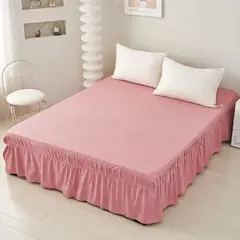 GENERICO - Faldón Para Cama 1.5 Plazas Elasticados Unicolor Poliéster - Rosa - 1,5 Plazas