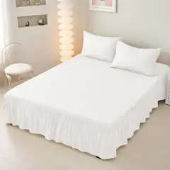 GENERICO - Faldón Para Cama 1.5 Plazas Elasticados Unicolor Poliéster - Blanco - 1,5 Plazas