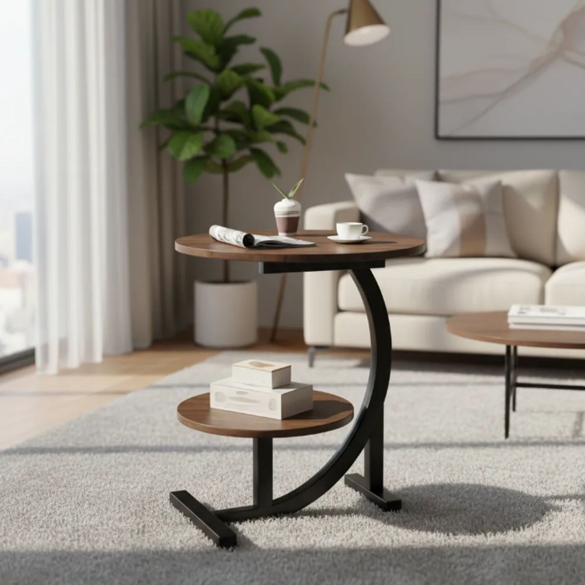 GENERICO - Mesa De Centro Auxiliar Decorativa Living Decorativa Doble Marrón