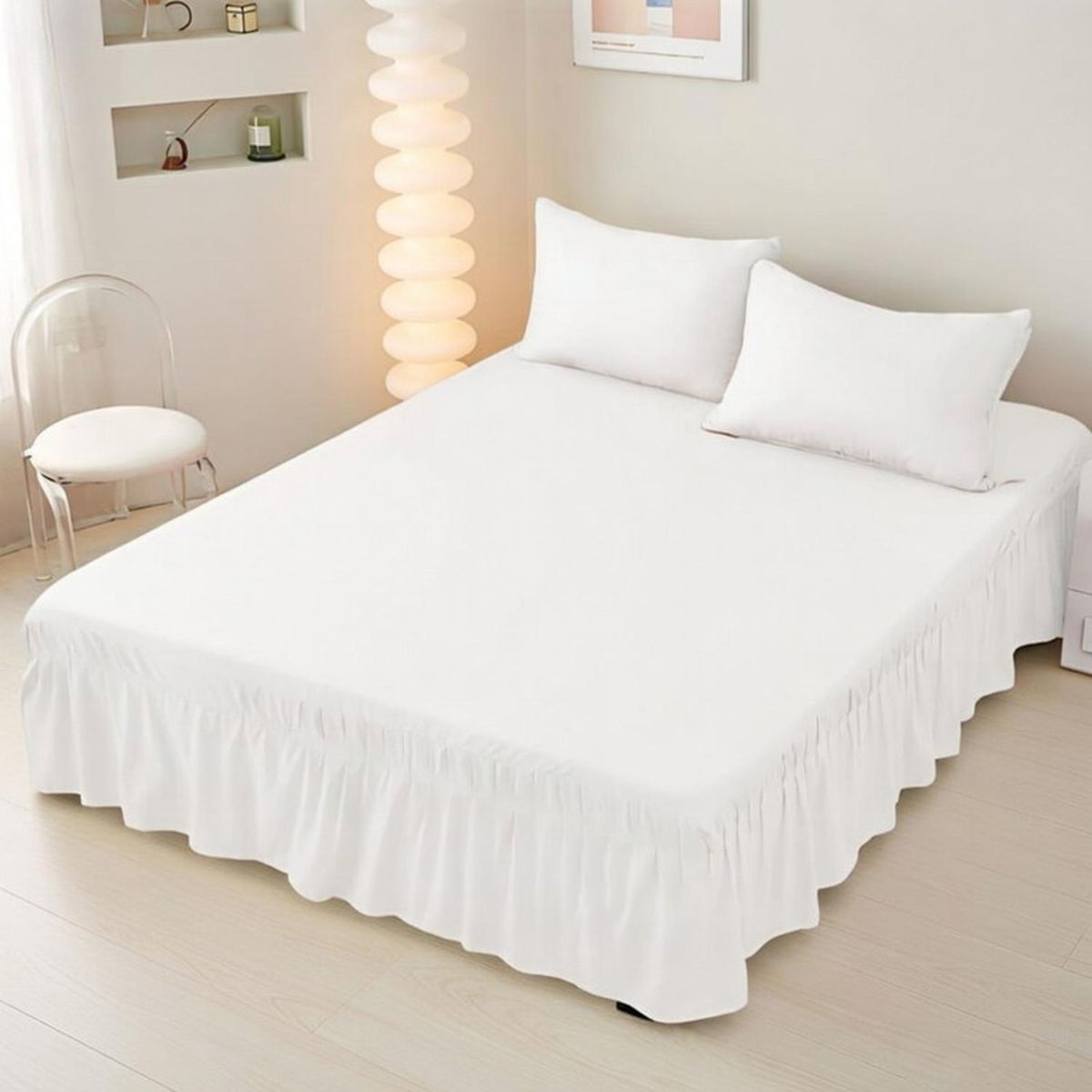GENERICO - Faldón Super King Para Cama Elasticados 200x200cm - Blanco - Super King