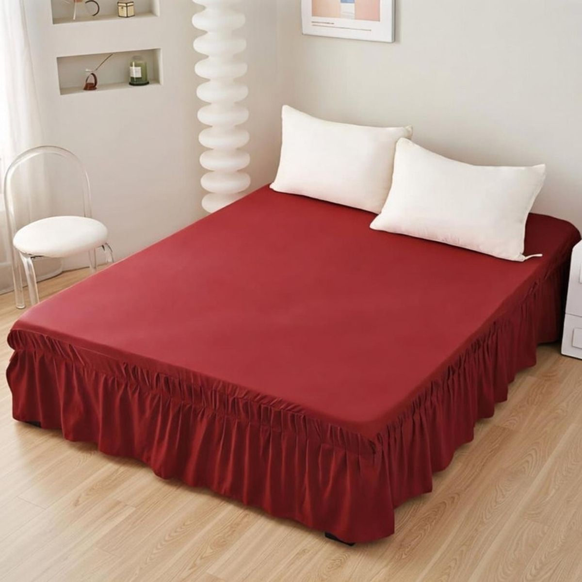 GENERICO - Faldón De 2 Plazas Para Cama Elasticados Unicolor Poliéster - Cafe - 2 Plazas