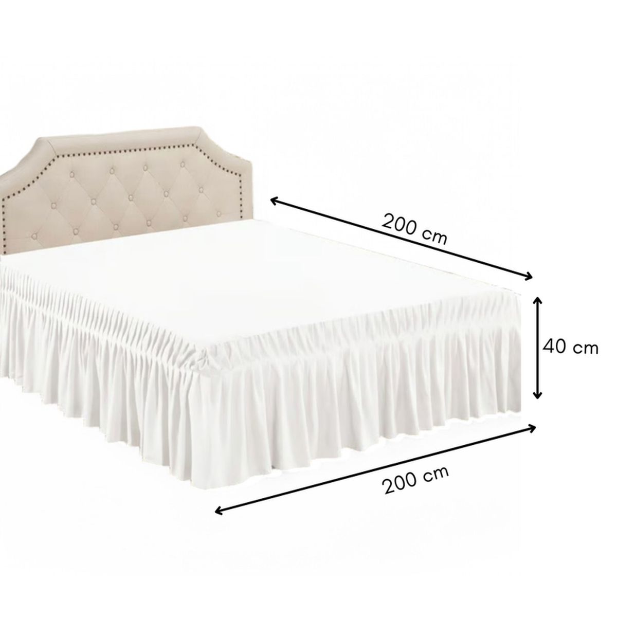 GENERICO - Faldón Super King Para Cama Elasticados 200x200cm - Blanco - Super King