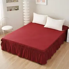 GENERICO - Faldón Para Cama 1.5 Plazas Elasticados Unicolor Poliéster - Cafe - 1,5 Plazas