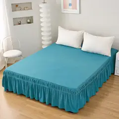 GENERICO - Faldón Para Cama 1.5 Plazas Elasticados Unicolor Poliéster - Turquesa - 1,5 Plazas