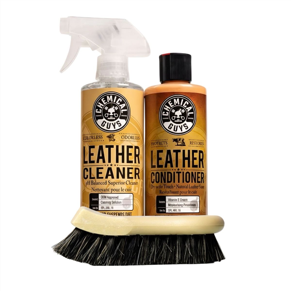 CHEMICAL GUYS - Acondicionador Limpiador Chemical Guys Cuero mas Cepillo Kit