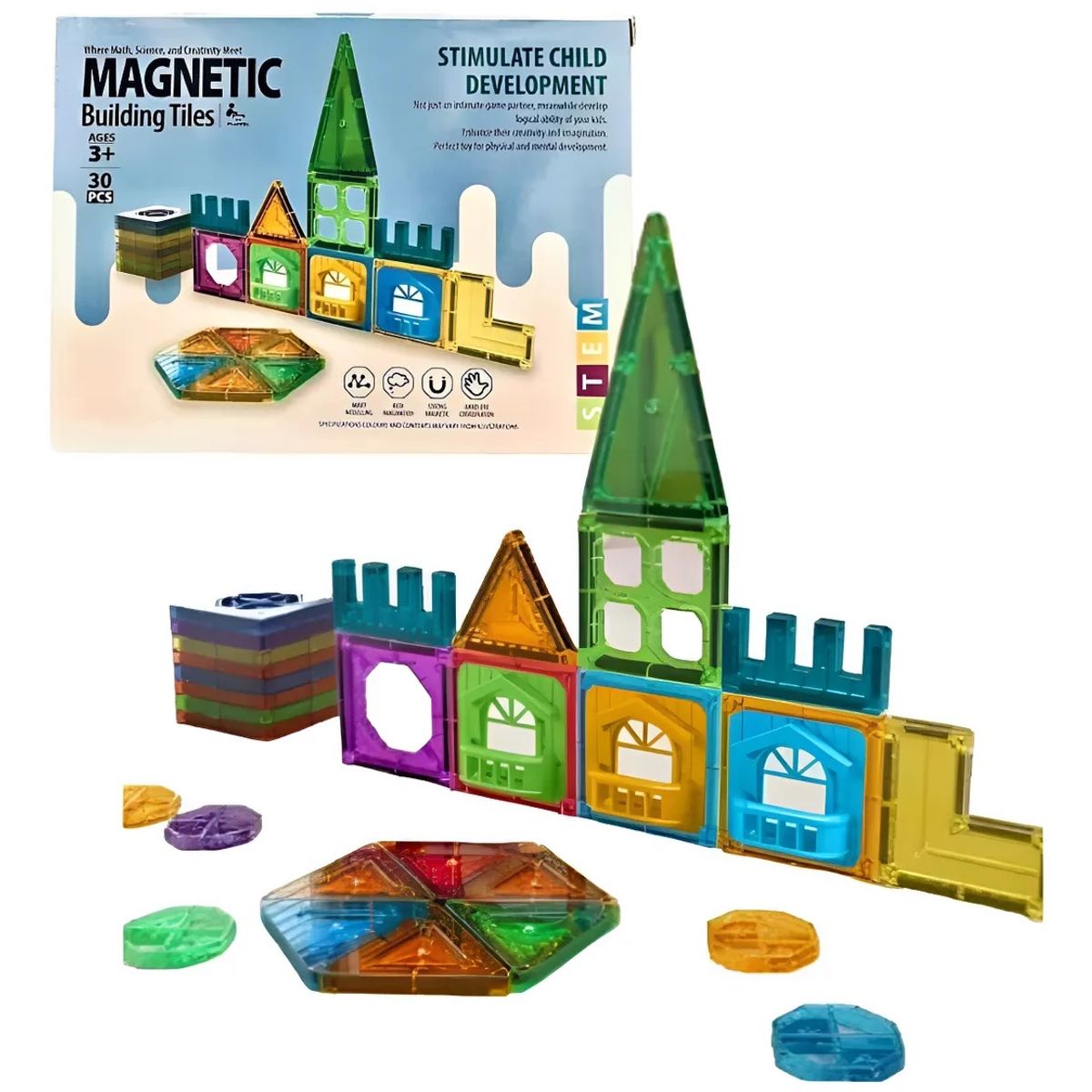 GENERICO - Juego Bloques Magnéticos Construcción Square 30 Piezas