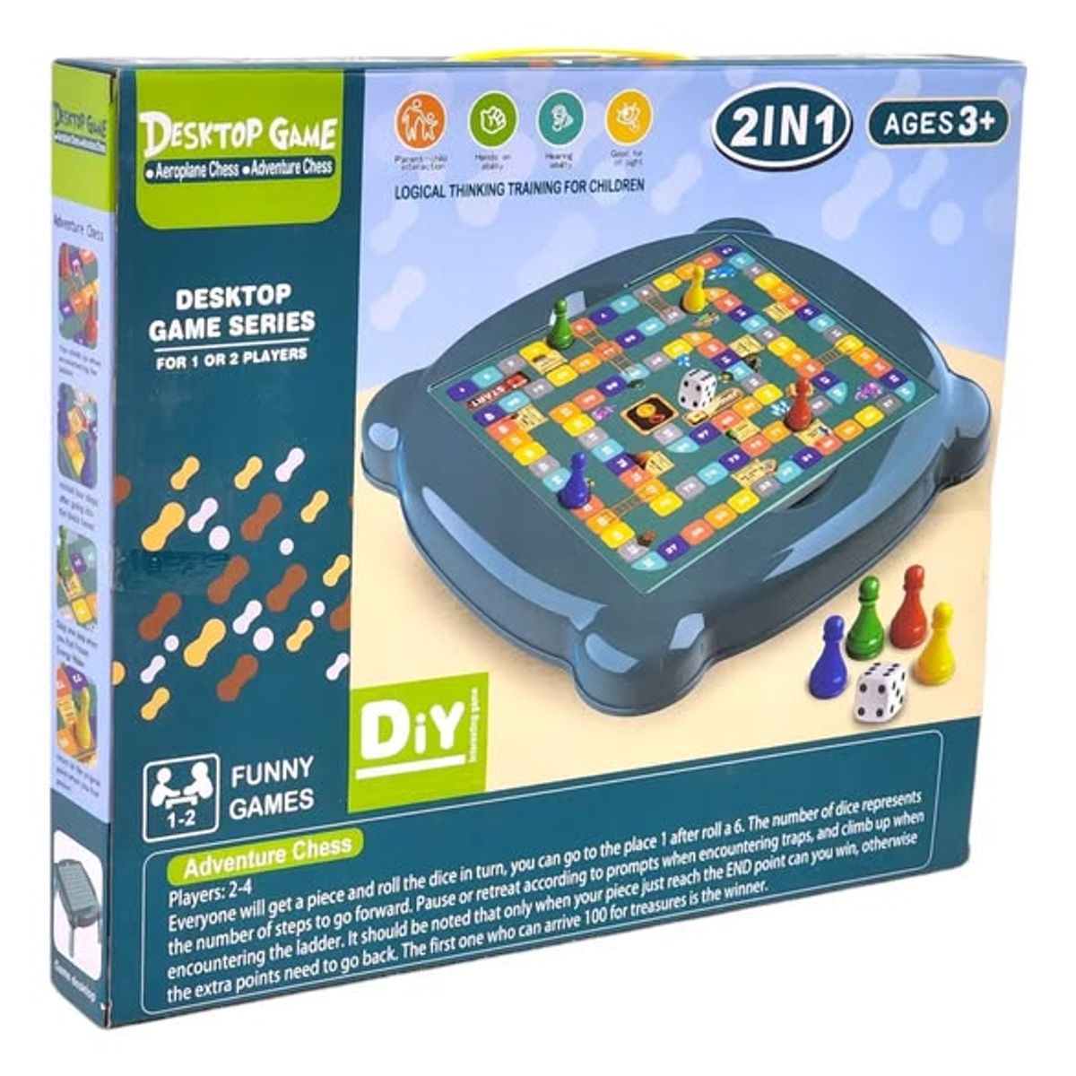 GENERICO - Mesa de juego 2 en 1 ludo y parchís + accesorios