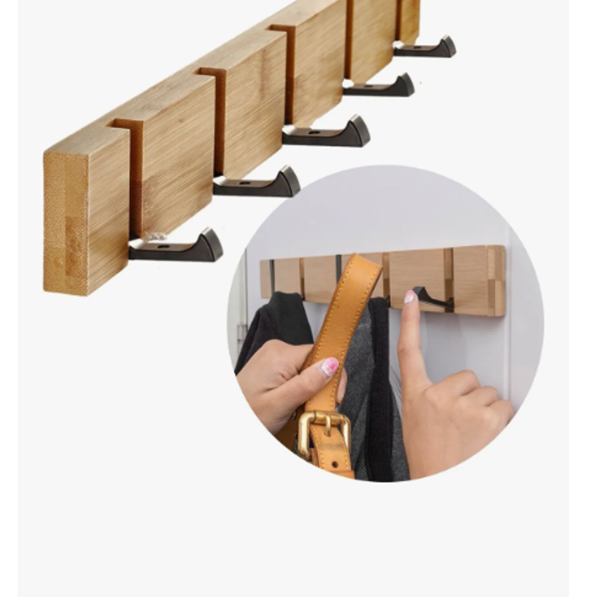GENERICO - Perchero Pared Madera Colgador 5 Ganchos