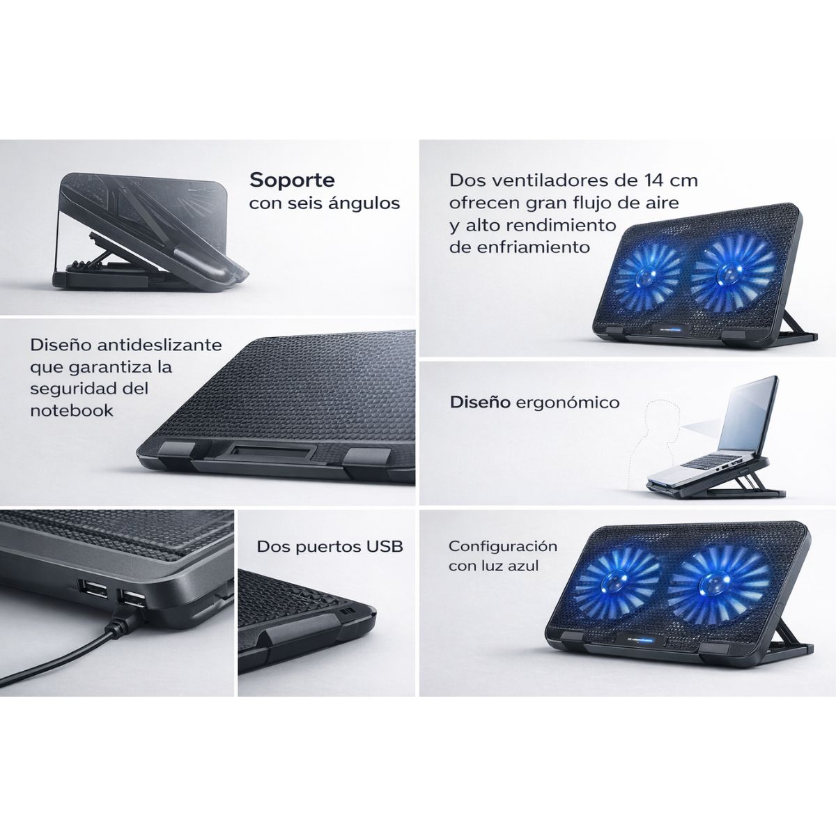 GENERICO - Base Soporte Doble Ventilador Refrigerante Laptop Notebook