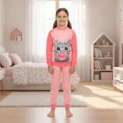BAZIANI - Pijama Largo Algodón Niña Gatito
