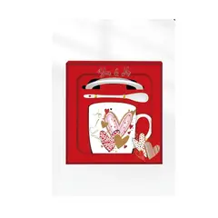 GENERICO - Set Taza San Valentín dia mama con Cuchara y Caja de Regalo