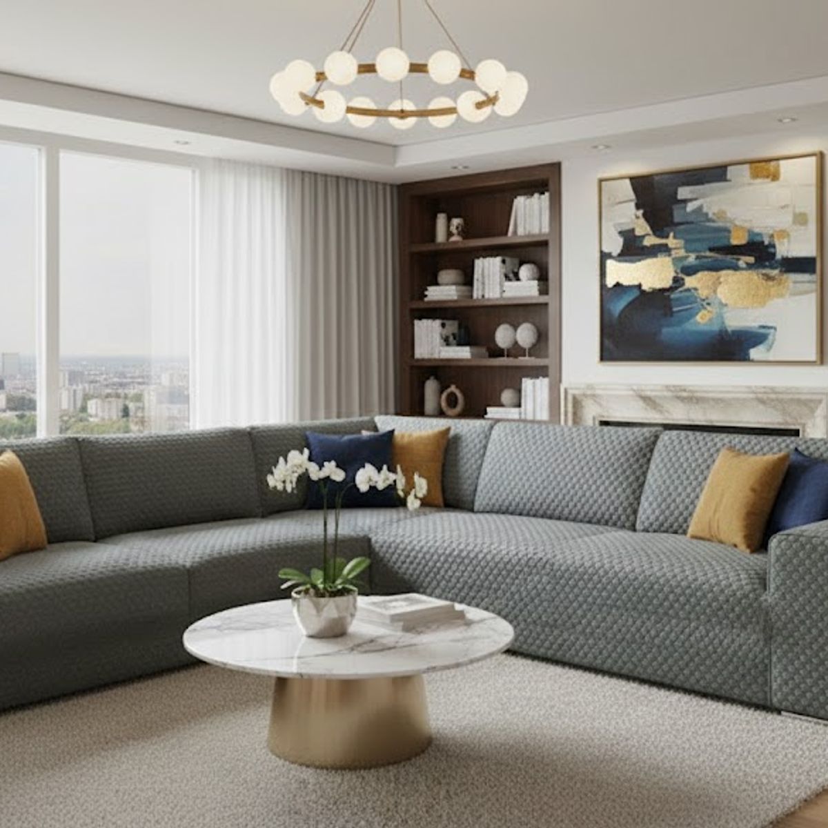 GENERICO - FUNDA ELASTIZADA PARA SILLON TIPO L DISEÑO GRIS CIRCULOS 2 PIEZA 3 + 2 CUERPO