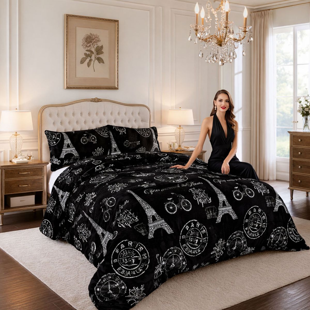 GENERICO - Cobertor de Invierno con Chiporro 2 Plazas Plush Negro Paris
