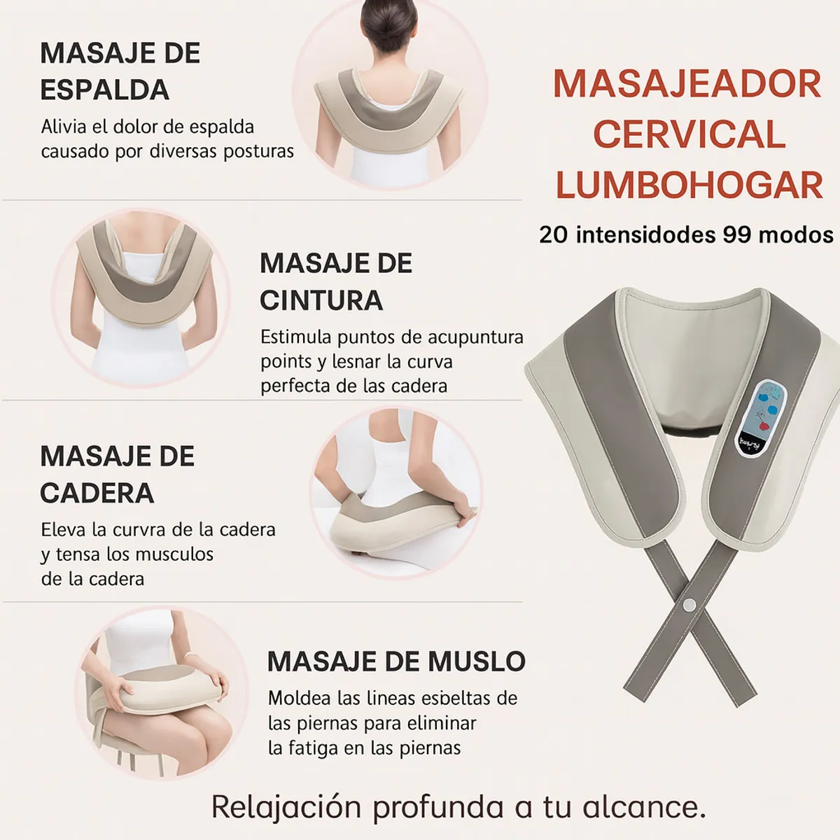 MOVI - Cojín Masajeador cuello, hombros y espalda